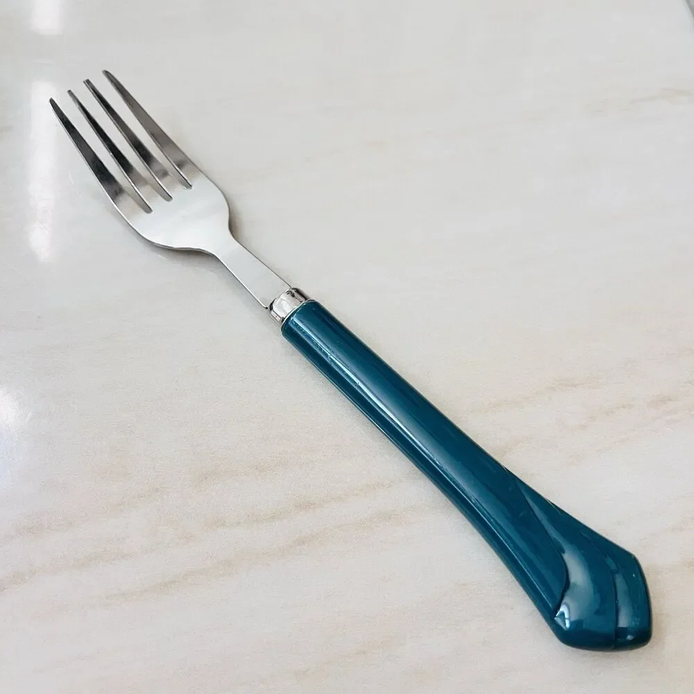 36pc Retro Green Plastic Handle Stainless Flatware Set For 12 Camping Picnic